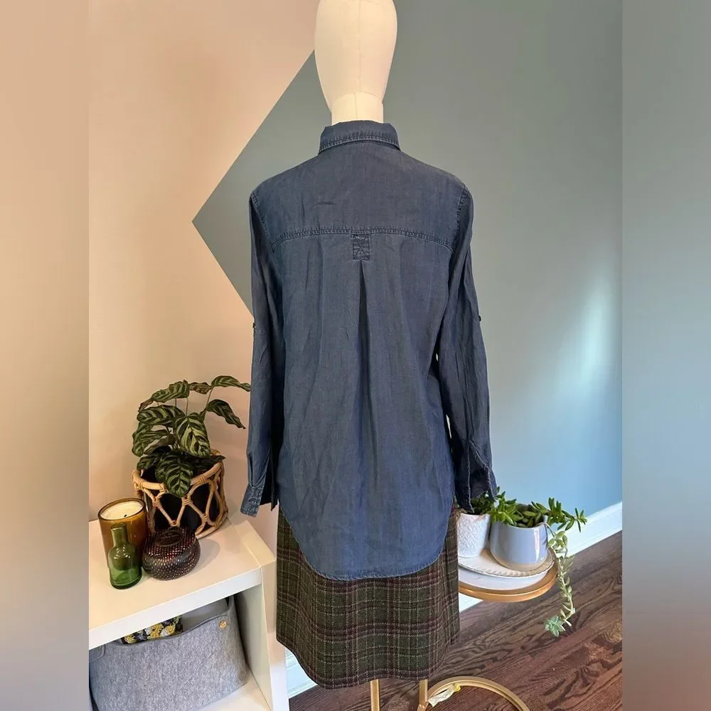 Pure Navy Lightweight Denim Button-Up Shirt 100% Lyocell Size Small Chambray Top - Picture 4 of 12
